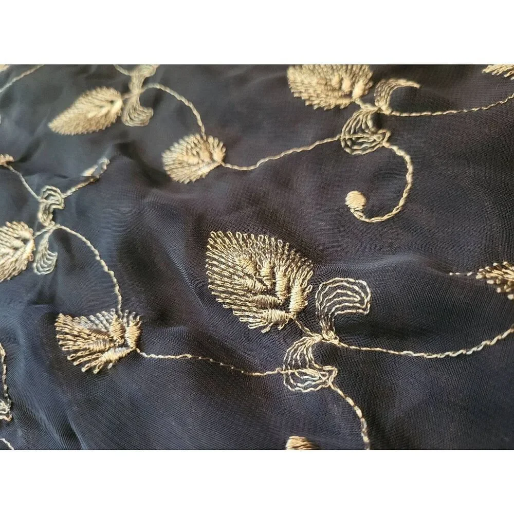 Vintage Express Skirt Women's Large Navy Blue Embroidered Leaves Fairy Witchy